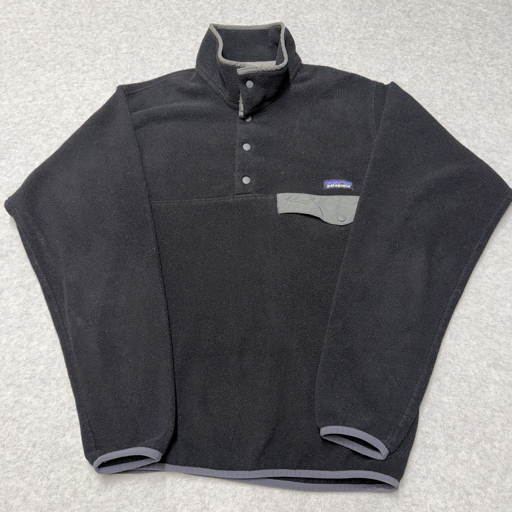 Patagonia Synchilla Snap T Sweater Mens Small Black Fleece Pullover Outdoor
